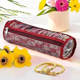 Kuber Industries Bangles Organisers Storage Box with 10 Compartments | Gold Jewellery Pouch & Chudi Case Holder for Women | Printed -Maroon-12