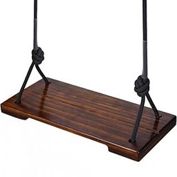 GIANTEX Sheesham Wood Chair Swing with Nylon Rope for Kids Adults Solid Wooden Tree Swings Round Chair Jhula for Indoor Outdoor Garden Multiple Colors Size (17x7.5 Inches, Dark Brown Finish)-picture-5
