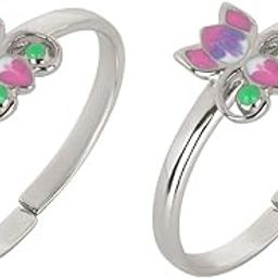 925 Sterling Silver Butterfly Pink and Green Enamel Toe Rings for Women | Hypoallergenic | Adjustable Size | Pure Silver Gift For Wife-image-27