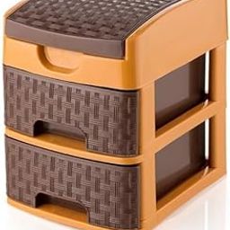 VAUGHN 2 Layer Plastic Modular Drawer Cabinet | Rattan-Textured Storage Organizer for Home, Office, School & Clinic | Multipurpose Desk Drawer System – Brown & Beige-image-23