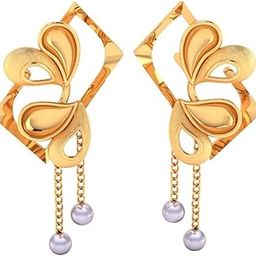 14KT (585) Yellow Gold Stud Earrings Having Framed Floral With Pearl Dangles For Women & Girls - 1.1 Grams-image-54