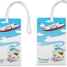 Rhymex Travel The World Luggage Tags | Set of 2 Airplane & Camera Design Bag Tags in Blue & White | Waterproof & Vibrant-image-19