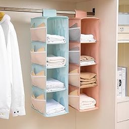 wolpin (Pack of 1 Closet Hanging Organizer 4 Shelves with Mesh Pockets for Wardrobe Cloth Organizer Collapsible Washable (Blue) Fabric-13