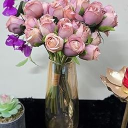 VRB Dec 1 Bunch 10 Heads Rose Bunch Dahlia Artifical Flower Bunc Fake Flowers for Gifting, Home, Office, Bedroom Decoration Items Flowers for vase (Without Vase Pot) (Shaded Purple - 1 Bunch)-image-59