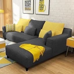 FURNY Mintoo 4 Seater Fabric RHS L Shape Sofa Set - (Dark Grey)-image-8