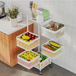 Kitchen Multi Purpose Storage Trolley with Wheels, Storage Organiser for Kitchen Accessories -4 Layer Shelves Square, Black-image-16
