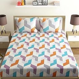 Status Contract -2025 Cotton Rich Double Bedsheet with 2 Pillow Covers for Bed Room, Home, Hotel-120 GSM (Multi1)-image-43