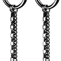 Fashion Stainless Steel Chain Dangle Earrings Tube Clip On Earrings-image-17