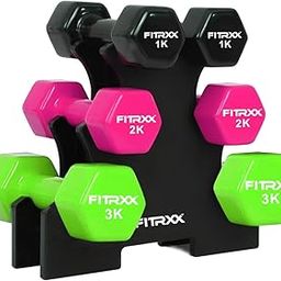 Fitrxx Vinyl Dumbbells With Stand | Men and Women | Non-Slippery Dumbbell for Home and Gym | Full Body Workout (Multicolor, (1 kg, 2 kg, 3 kg = 12 Kg)-30
