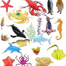 Mallexo PVC Quality Sea Animals Toys for Kids 19PCs Mixed Fish Toy Animal Set Figure Mid Size Birthday Gifts Water Ocean Animal Figurines Toys for 3 + Year Old Boy (Undersea)-1