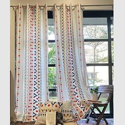 Urban Space 100% Cotton Curtain for Door, Boho Decorative Curtains 7 feet Long with Eyelets and Tieback, Pack of 2 Curtains with 2 Cushion Covers (Door- 7x4ft, Cushion Cover- 16x16 inch, Ikat Orange)-picture-16