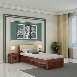 WOODLAB Furniture Single Size Bed Without Storage for Bedroom Living Room Home Hotel Wooden Single Cot Bed Palang for Guest Room Solid Wood Cushion Headboard (Honey Finish)-image-21