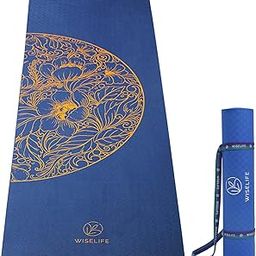Wiselife Thermoplastic Elastomers Printed 6Mm Yoga Mat+Yoga Strap For Men,Women,Kids|Anti-Slip Extra Thick,Long&Wide Exercise Sports Mat For Workout,Fitness,Yoga,Gym,Home&Pilates (Navy Blue Mandala)-image-9