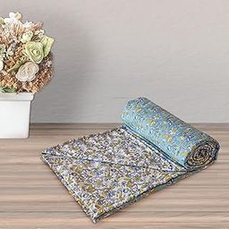 HOMEMONDE 100% Cotton Reversible Dohar Single Bed Size | 300 TC AC Blanket Comforter | Soft Lightweight Bed Blanket Quilt (54 X 84 Inch, Aqua Green & White, Pack Of 1)-image-36
