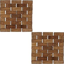 HOKIPO Square Bamboo Coaster, Pan Pot Holder, 18 x 18 cm, 2 Piece Set-image-65