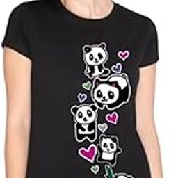 Womens Panda Print Tshirt, Round Neck Half Sleeves-image-4