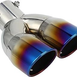AutoBizarre Stainless Steel Burnt Blue Holographic Blue Round Sloped Dual Pipe Curved Bent Car Exhaust Tail Muffler Silencer Tip Car End Pipe Tail Exhaust Show Pipe Universal for All Cars-25