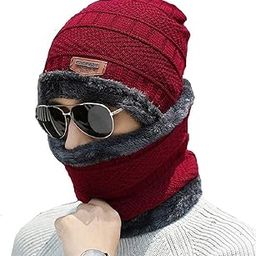 Winter Sports Cap & Muffler for Men & Women Beanie Cap 1 Set| (RED)-image-14