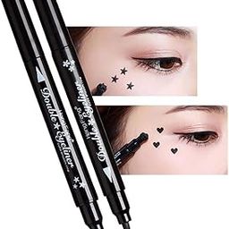 RUBYFACE Pencil Semi-Matte Eyeliner Stamp Wingliner,Dual-Ended Eye liner Stamp,Waterproof Long Lasting Heart & Star Shape Stamps Tattoo Eyeliner Makeup Tools For Women Girl Star,1-Pcs,Black-36