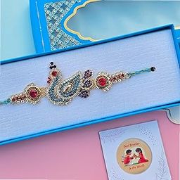 Designer Peacock Rakhi with Crystal Stones Designer Rakhi for Brother, and Whit Fridge Magnet Gift for Door Decoration-image-59