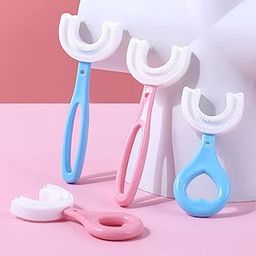 ZURU BUNCH®Pack of 3 U Shaped Toothbrush For Kids Manual Kids Brush 2-6 Years 360 Degree Soft Silicone Oral Teeth Cleaning For Baby Infant Toddler Children (Multicolor)-25
