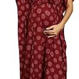 Maroon Printed Cotton Maternity Kaftan/Free Size/Feeding/Nursing/Zipper/Drawstring/Full Length-image-7