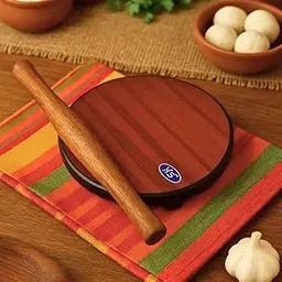 Wooden Chakla Belan Set, 21 cm Sheesham Wood Chakla, 30 cm Natural Oak Rolling Pin, Kitchen Rolling Board and Pin-image-94