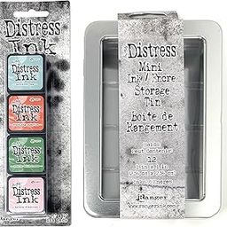 Tim Holtz Mini Distress Ink Kit #16 Polka Dots Egg, Kitsch Flamingo, Cracking Campfire, Rustic Wild and Distress Mini Ink Storage Box, Pack of 2-image-5