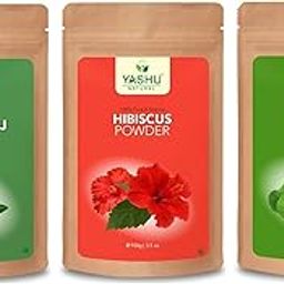 YASHU Pure Hibiscus Bhringraj and Brahmi Hair Pack Powder Combo for Hair Growth & damaged repairs, Combo Pack (300g)-image-20