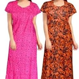 Permium Combo Cotton Long Half Sleeve Printed Nighty for Women-Black-Mustred-picture-29