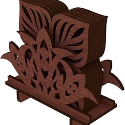 12 FOX Wooden Tea Coaster Dark Brown Wood Handcrafted Coasters Home Kitchen for Tea & Coffee Table Décor Size Set of 6 |9.5x10cm TCCOST019C-image-7