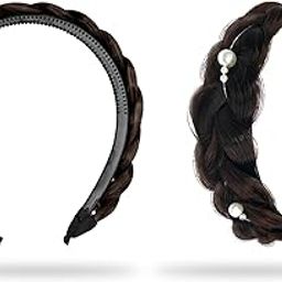 Hairband Artificial Hair Braided Pearl Hairband for Girl Women Fashion Accessory Braided hair band Women Brown 1PC-image-50