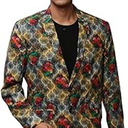 Men's Notched Lapel Printed Grey Single-Breasted Blazer-SOBLZ-082-4_Grey-image-2