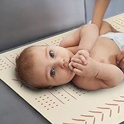 CHILDLIKE BEHAVIOR Vegan Leather Baby Changing Pad- Wipeable Diaper Mat for Babies- Compact and Perfect for Travel- Portable,Foldable and Waterproof- Breathable and Gentle on Baby's Skin-Beige 16x30''-picture-15