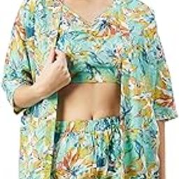 Cotton Woman Beige 3Pcs Coord Set With Shorts, Floral-picture-30