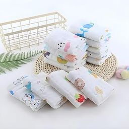SANTALON 6-Layer Muslin Cotton Baby Face Towels – Pack of 5 [28×28 cm] Super Soft Burp Cloths & Napkins for Newborns & Toddlers – White Hankies-2