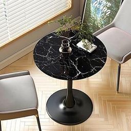 ELEVATION Round End Table with Pedestal Base Modern Side Table, Marble Finish Engineered Wood Top Small Accent Table for Living Room, Bedroom, Office Minimalist and Sturdy Design (Black)-image-71