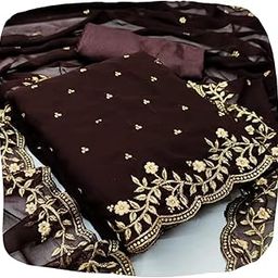 Women's Georgette Embroidered Unstitched Salwar Suit Dress Material-image-57