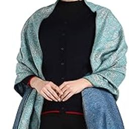 WOMEN BLUE REVERSIBLE WOOL TOUCH PAISLEY DESIGN JAMAVAR KASHMIRI SHAWL-image-20