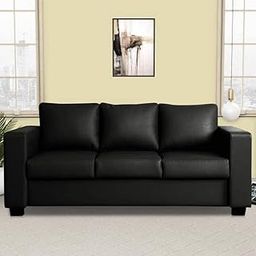 FURNY Harley 3 Seater Leatherette Sofa Set (Black Color)-image-66