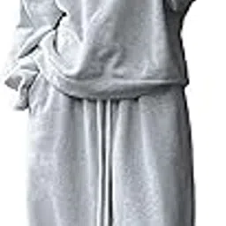 sxv style SXV 2pcs Women's Casual Solid Color Crew Neck Loose Fit Sweater And Drawstring Straight Leg Pants Set-picture-49
