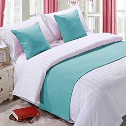 FABRICART Designer Hotel Collection : Thick Suede Pastel Bed Runner Set | 1 Bed Scarf with 2 Cushion/Throw Covers 20" X 20" | All Bed Sizes (Ocean Breeze, Super King : 20 X 102 INCHES)-image-4