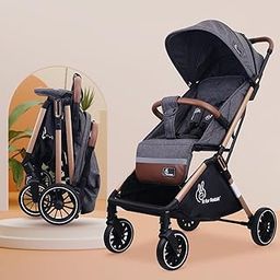 R for Rabbit Street Smart Auto Fold Stylish Newborn Baby Stroller| Aluminum Frame Pram with One Click Fold |Travel Friendly Cabin Trolley Stroller for 0-3 Years for Boy & Girl (Ash Grey)-0