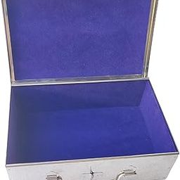 GinoSet® Stainless Steel Safe Bank Locker Jewellery Ornaments Storage And Cash Container Box with Cushion - with Velvet Lining(Sky Blue) Size 9 Inch (W-23 cm, L-15.5 cm, H-7.5 cm)-image-99