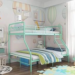 METALMASTER Twin Over Full Metal Bunk Bed/Heavy Duty Bed Frame with Safety Guard Rail & Ladder/Teens, Adults - Mint Green-image-21