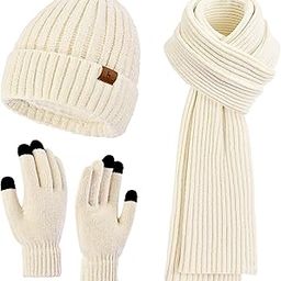 Womens Winter Beanie Hat Scarf Touchscreen Gloves Set Knit Warm Skull Caps Long Neck Scarves for Women Men-image-46