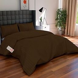 ACHIR 300 TC Cotton Stripe Single Size Duvet Cover/Comfoter Cover/Quilt Cover with 1 Pillow Cover Set (Single, Brown, 61 x 91 Inch)-image-18