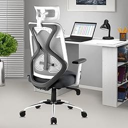 ASTRIDE Ergofit Ergonomic Office Chair for Home | 3-Years Warranty | 2D Headrest, Adjustable Arms & Lumbar Support | Tilt Lock Mechanism [Heavy Duty Chromium Metal Base, Grey-White]-12