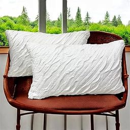 Kaison Rectangle White Textured Designer Cushion Covers Set of 2-12x18 Decorative Pillow Covers for Sofa, Bed & Living Room Soft Cotton Fabric with Wave Pattern Zipper Closure Elegant Home Décor-image-37