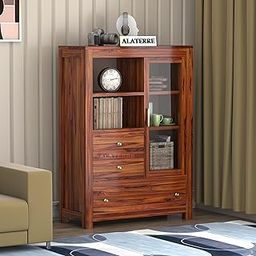 VISHNU ART AND CRAFT Wooden Book Shelf Cabinet with Glass Door Storage | Home Furniture | Living Study Room | Kitchen Crockery Cabinet | BookCases,Rack,Book Shelf (Natural)-image-69
